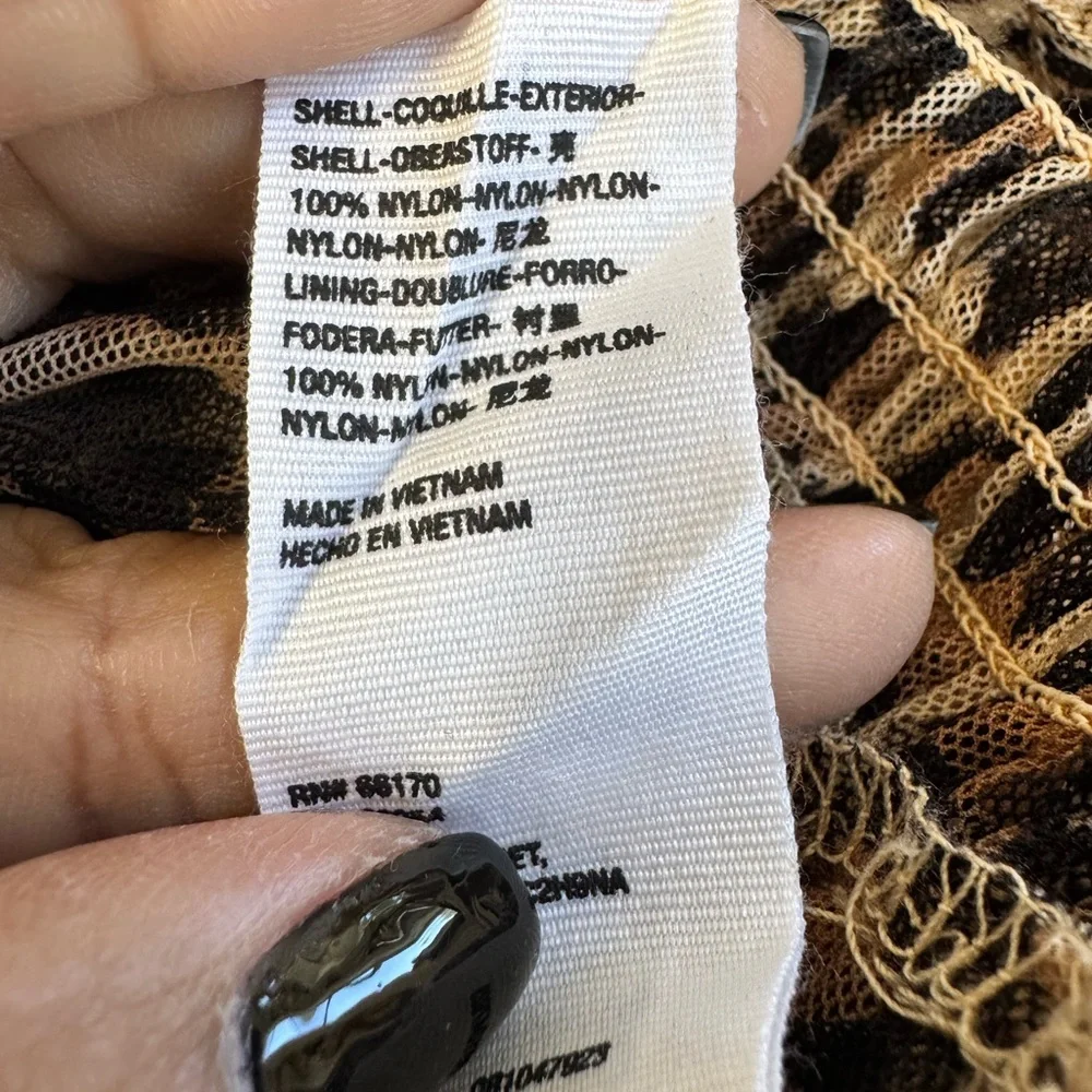 Free People Leopard Mesh Smocked Top | Size XS | Sheer Puff Sleeve Blouse - Picture 9 of 9